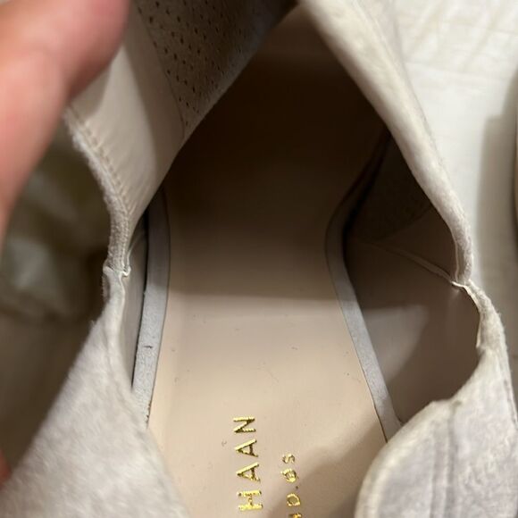 Cole Haan Calista sesame perforated suede block heel shoes - Picture 9 of 11